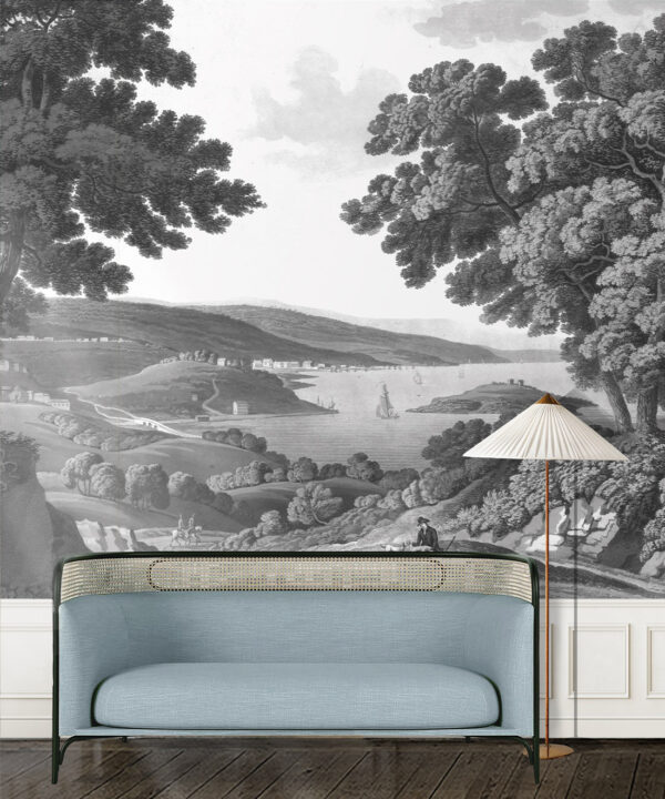 English Landscape Mural • Black & White • Insitu