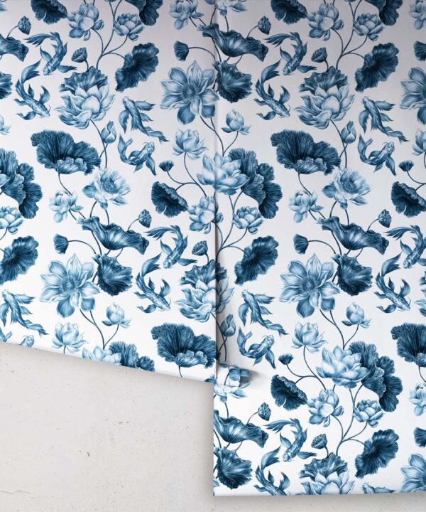 Golden Koi Wallpaper • Navy • Rolls