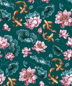 Golden Koi Wallpaper • Teal • Swatch