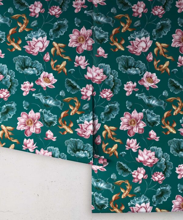 Golden Koi Wallpaper • Teal • Rolls