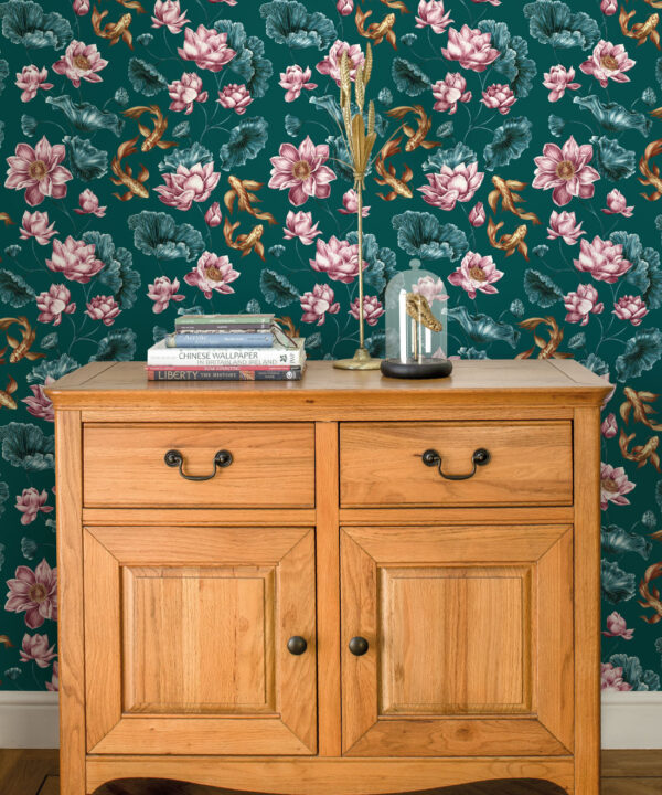 Golden Koi Wallpaper • Teal • Insitu