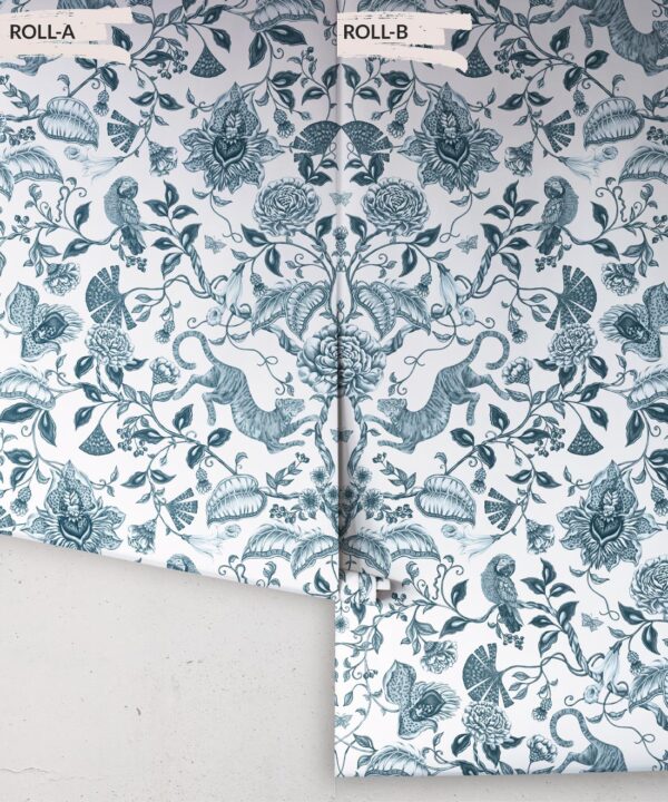 Playful Tiger Wallpaper • Silver Blue • Rolls