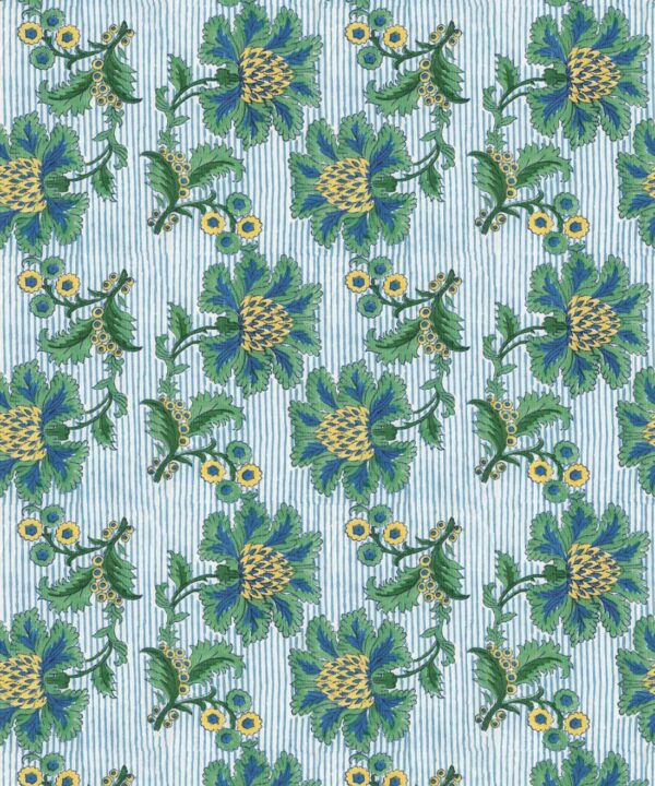 French Floral Wallpaper • Indigo Green Stripe • Swatch