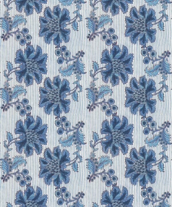 French Floral Wallpaper • Indigo Ivory Stripe • Swatch