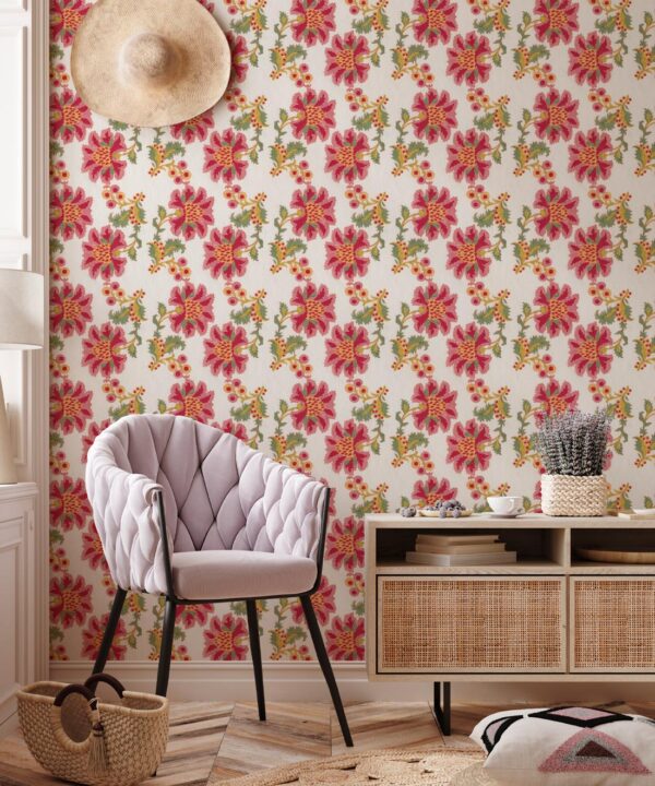 French Floral Wallpaper • Multi Ivory • Insitu