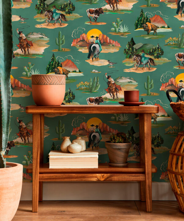 Frontier Wallpaper - Colorway: Turquoise - Insitu