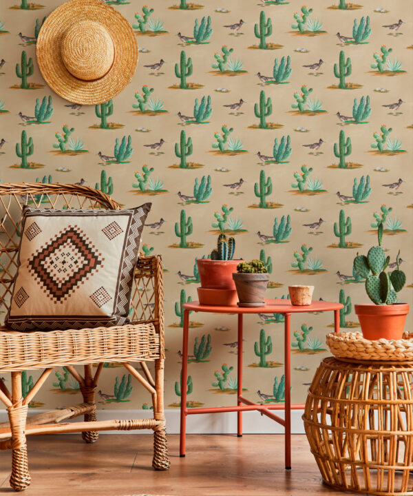 Roadrunner Wallpaper - Colorway: Canvas - Insitu