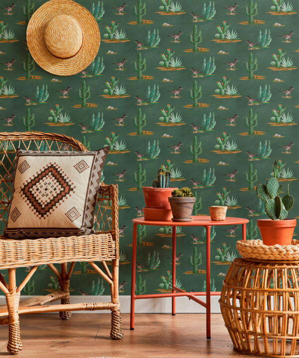 Roadrunner Wallpaper - Colorway: Evergreen - Insitu