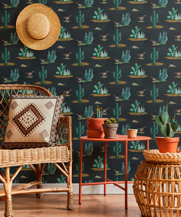 Roadrunner Wallpaper - Colorway: Navy - Insitu