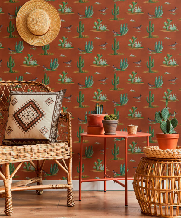 Roadrunner Wallpaper - Colorway: Rust - Insitu