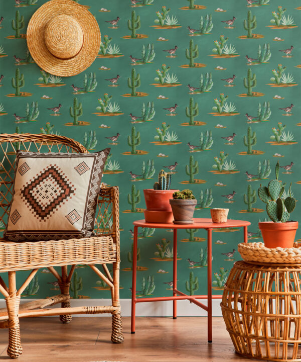 Roadrunner Wallpaper - Colorway: Turquoise - Insitu