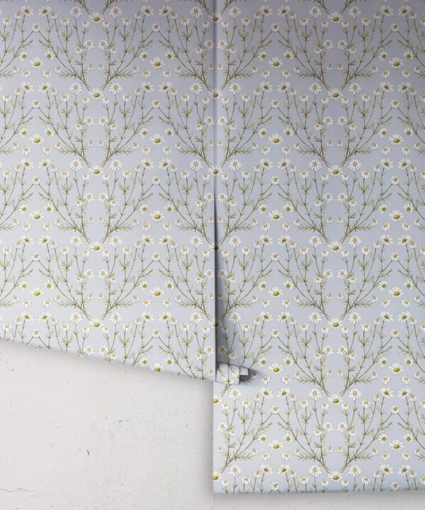 Wallpaper Republic - Floral Emporium Collection - Daisy Damask - Dusty Blue - Rolls