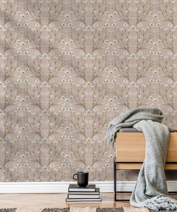 Wallpaper Republic - Floral Emporium Collection - Daisy Damask - Dusty Pink - Insitu