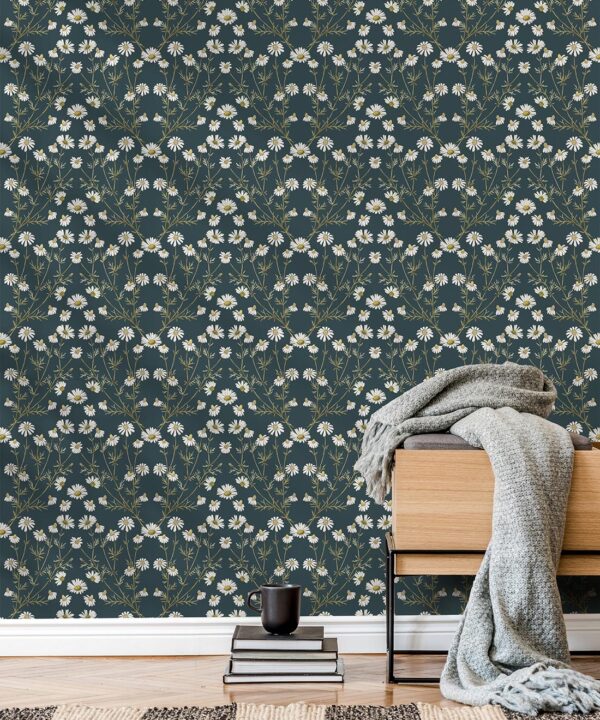 Wallpaper Republic - Floral Emporium Collection - Daisy Damask - Emerald - Insitu