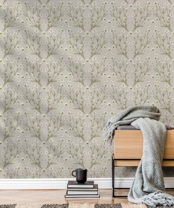 Wallpaper Republic - Floral Emporium Collection - Daisy Damask - Stone - Insitu