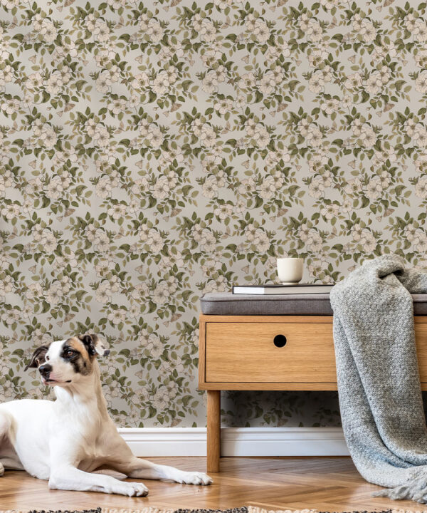 Wallpaper Republic - Floral Emporium Collection - Sweet Briar - Stone - Insitu