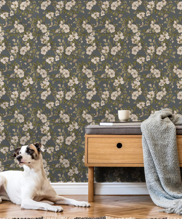 Wallpaper Republic - Floral Emporium Collection - Sweet Briar - Slate Grey - Insitu