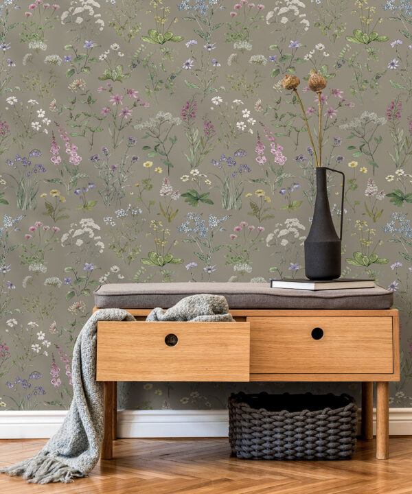 Wallpaper Republic - Floral Emporium Collection - Wild Meadow - French Grey - Insitu