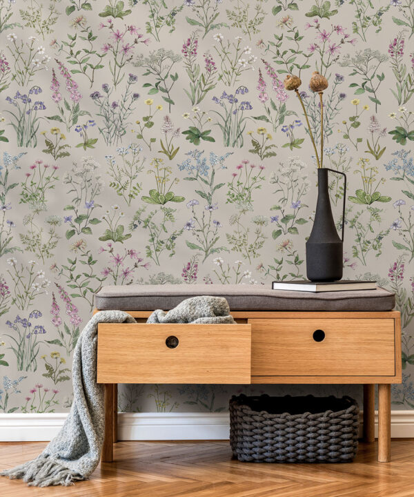 Wallpaper Republic - Floral Emporium Collection - Wild Meadow - Stone - Insitu