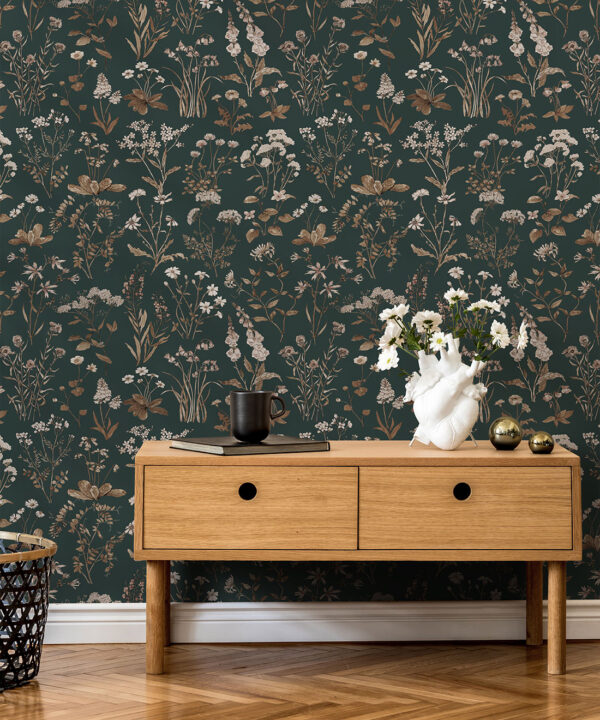 Wallpaper Republic - Floral Emporium Collection - Meadows Antique - Antique Green - Insitu