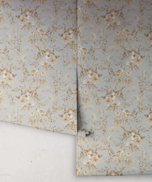 Wallpaper Republic - Floral Emporium Collection - Belle Fleur - Dusty Blue - Rolls