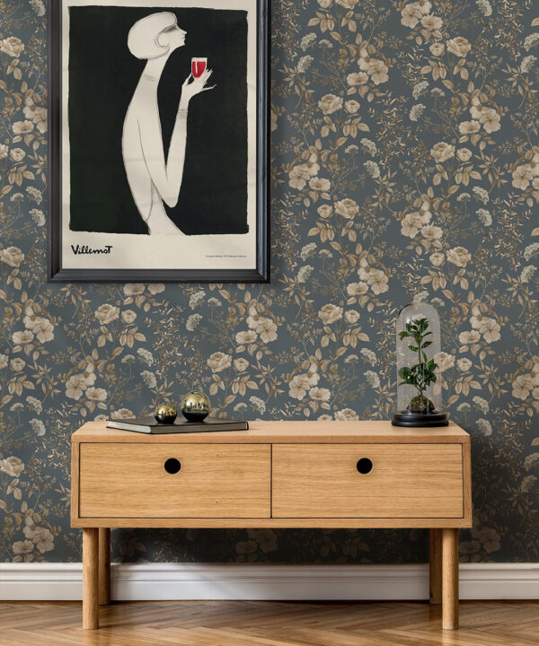 Wallpaper Republic - Floral Emporium Collection - Belle Fleur - Slate Grey - Insitu