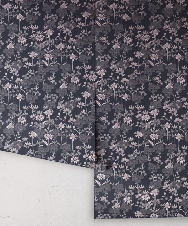 In The Bloom Collection - Wallpaper Republic - London Street Flowers Wallpaper - Colorway: Deep Blue - Rolls