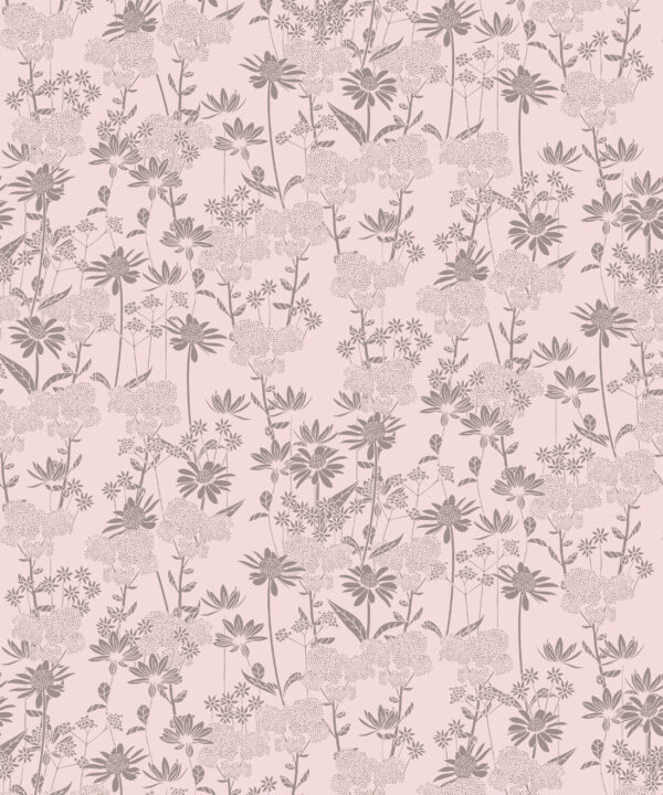 In The Bloom Collection - Wallpaper Republic - London Street Flowers Wallpaper - Colorway: Muted Pink - Swatch