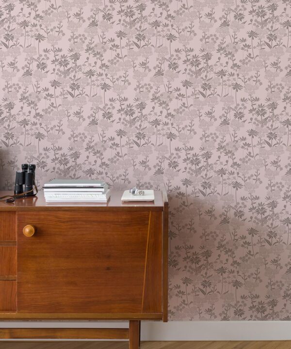 In The Bloom Collection - Wallpaper Republic - London Street Flowers Wallpaper - Colorway: Muted Pink - Insitu