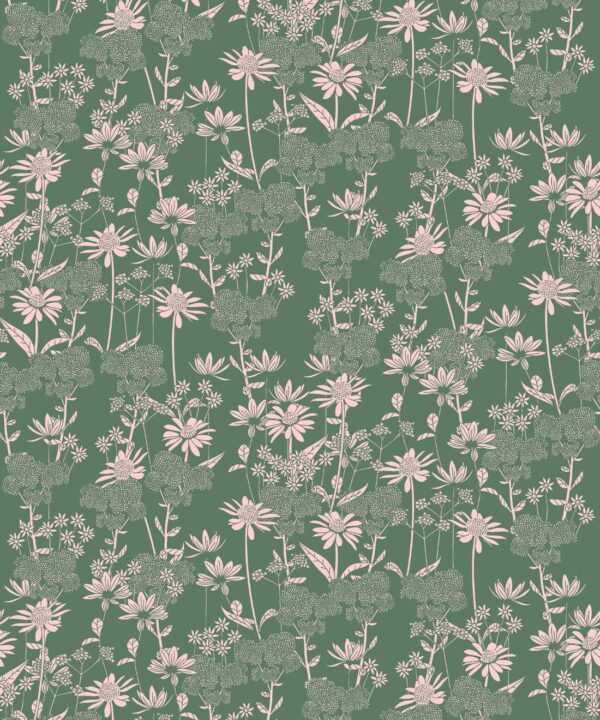 In The Bloom Collection - Wallpaper Republic - London Street Flowers Wallpaper - Colorway: Olive - Swatch