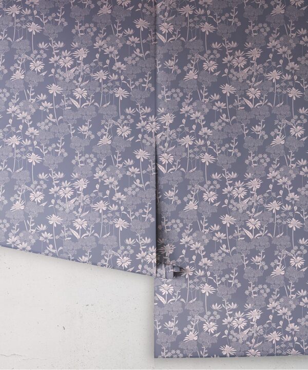 In The Bloom Collection - Wallpaper Republic - London Street Flowers Wallpaper - Colorway: Steel Blue - Rolls