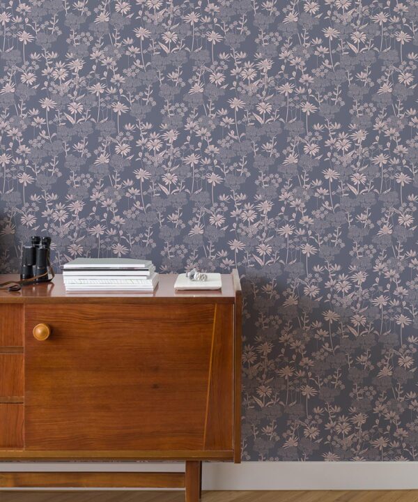 In The Bloom Collection - Wallpaper Republic - London Street Flowers Wallpaper - Colorway: Steel Blue - Insitu