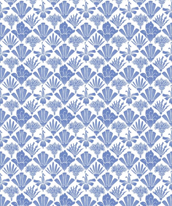 In The Bloom Collection - Wallpaper Republic - Fanned Flowers Wallpaper - Colorway: Blue - Swatch