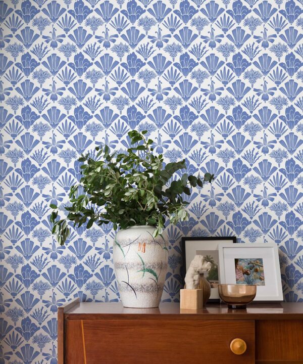 In The Bloom Collection - Wallpaper Republic - Fanned Flowers Wallpaper - Colorway: Blue - Insitu