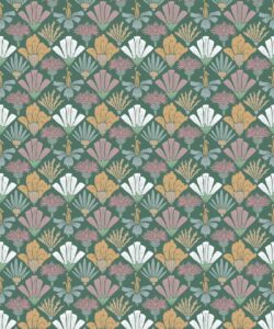 In The Bloom Collection - Wallpaper Republic - Fanned Flowers Wallpaper - Colorway: Forest Green - Swatch