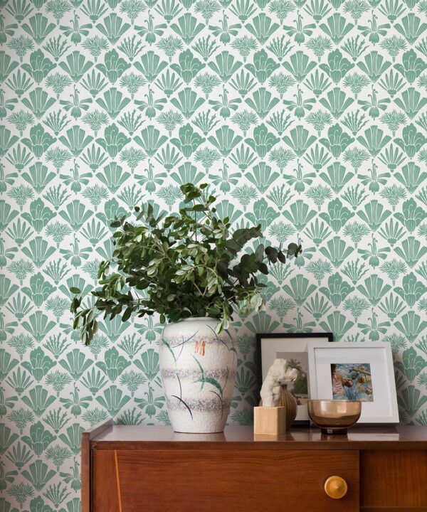 In The Bloom Collection - Wallpaper Republic - Fanned Flowers Wallpaper - Colorway: Green - Insitu