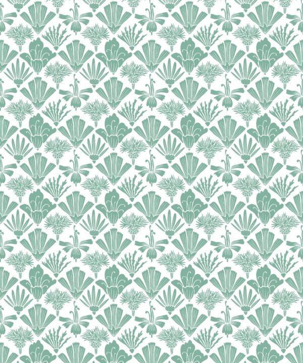 In The Bloom Collection - Wallpaper Republic - Fanned Flowers Wallpaper - Colorway: Green - Swatch