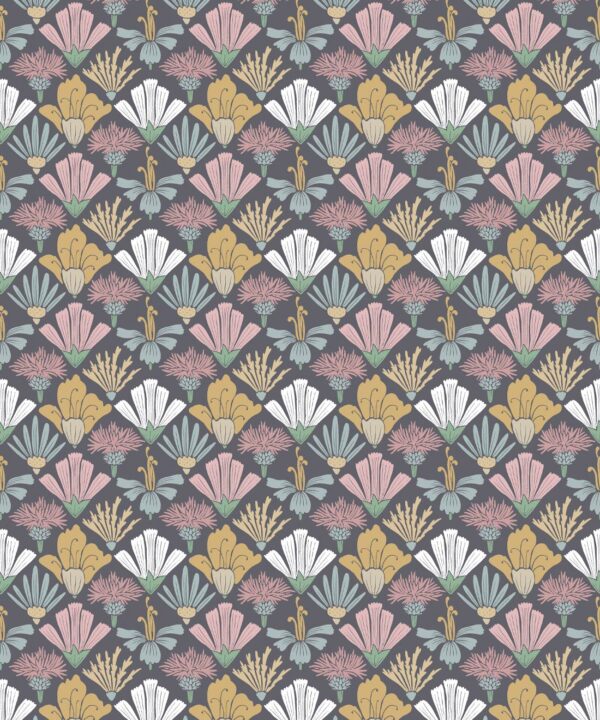 In The Bloom Collection - Wallpaper Republic - Fanned Flowers Wallpaper - Colorway: Multi - Swatch