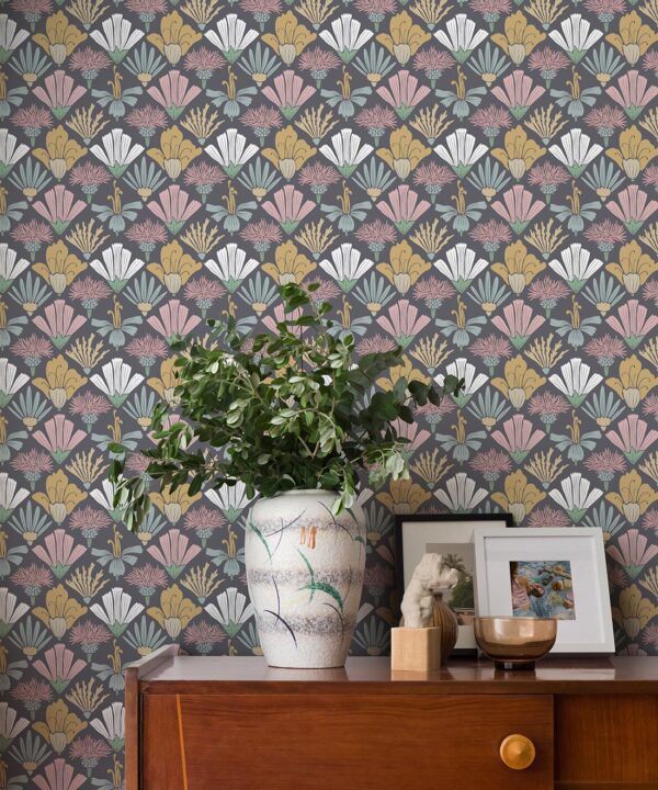 In The Bloom Collection - Wallpaper Republic - Fanned Flowers Wallpaper - Colorway: Multi - Insitu