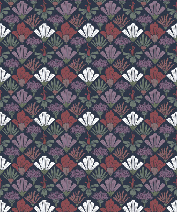 In The Bloom Collection - Wallpaper Republic - Fanned Flowers Wallpaper - Colorway: Night - Swatch