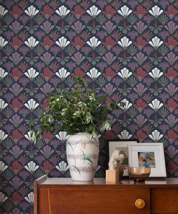 In The Bloom Collection - Wallpaper Republic - Fanned Flowers Wallpaper - Colorway: Night - Insitu