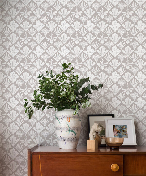 In The Bloom Collection - Wallpaper Republic - Fanned Flowers Wallpaper - Colorway: Taupe - Insitu