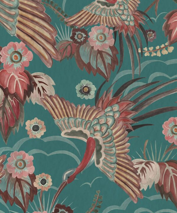 Bird Paradise Wallpaper - Colorway: Ocean - Swatch