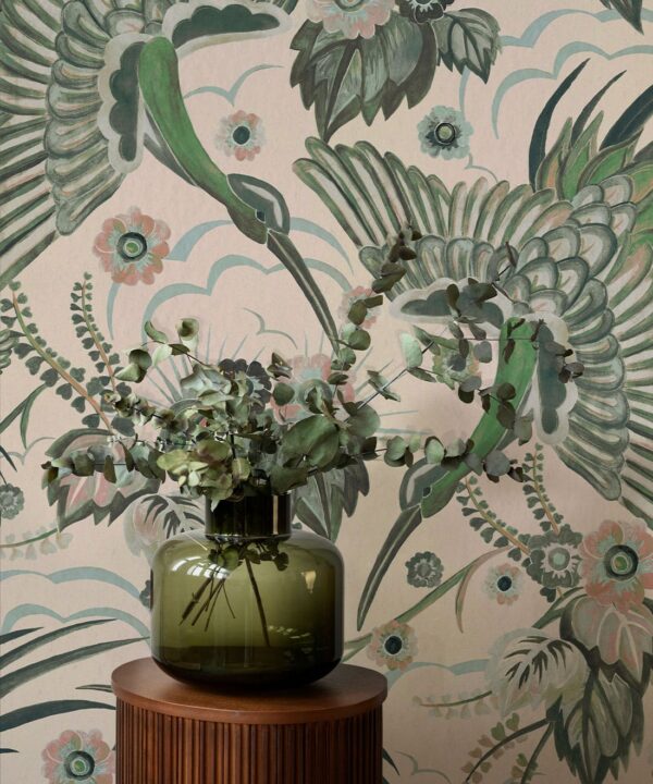 Bird Paradise Wallpaper - Colorway: Rose Mint - Insitu