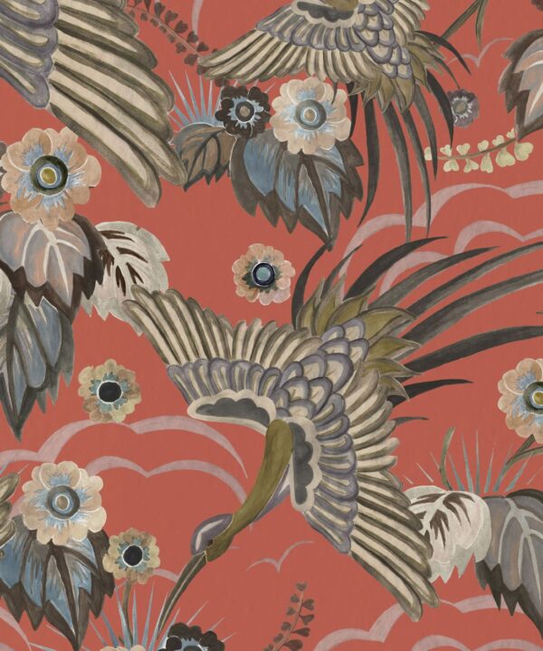 Bird Paradise Wallpaper - Colorway: Tangerine - Swatch