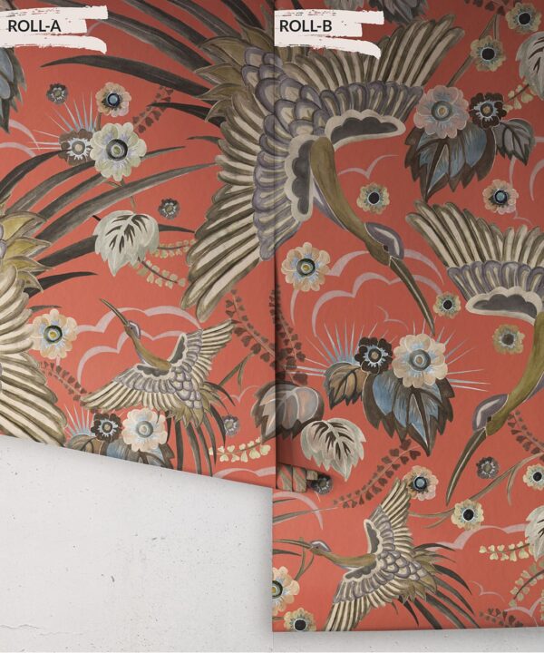 Bird Paradise Wallpaper - Colorway: Tangerine - Rolls