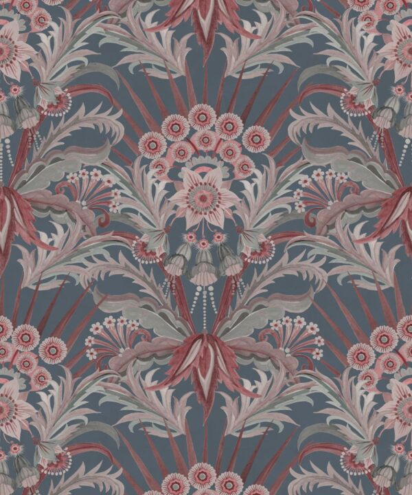 Morning Flowers Wallpaper - Colorway: Dusty Blue - Swatch