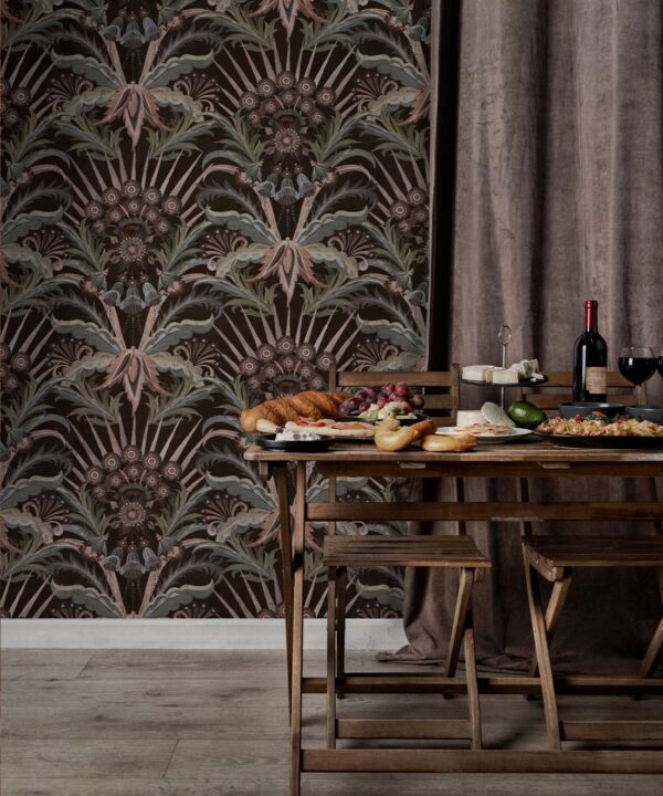 Morning Flowers Wallpaper - Colorway: Espresso - Insitu