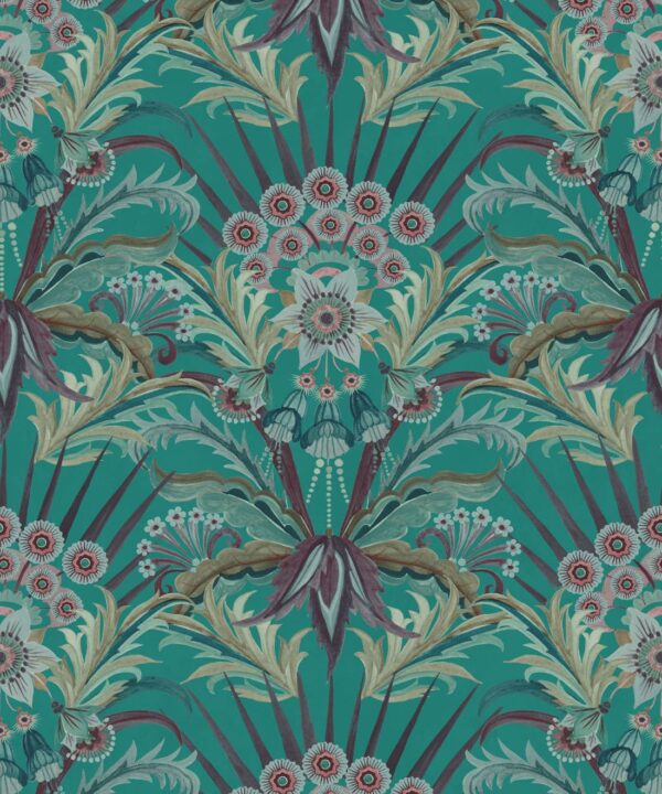 Morning Flowers Wallpaper - Colorway: Rainforest - Swatch