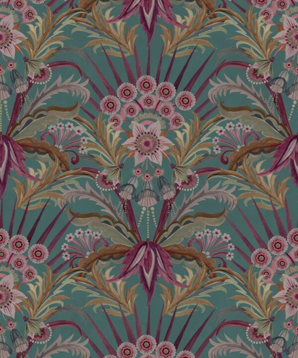 Morning Flowers Wallpaper - Colorway: Tropical Teal - Swatch